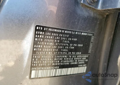 2022 Volkswagen Tiguan Se из США, поврежденный, VIN 3VV2B7AX8NM042459